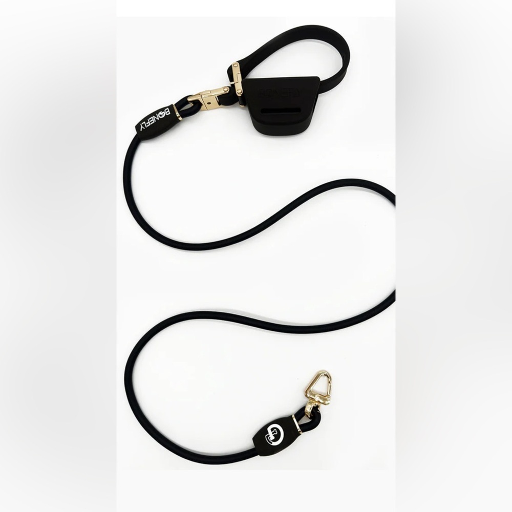 Bonefly Graphite and Gold dog harness and leash
